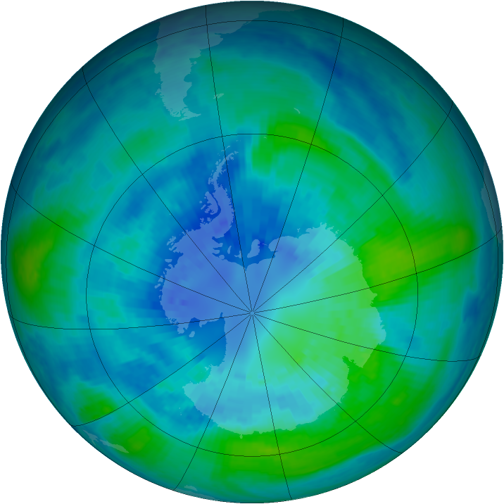 Antarctic ozone map for 03 April 2001